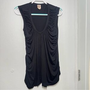 ANNE KLEIN Navy Ruched Sleeveless Tunic Top – Size S